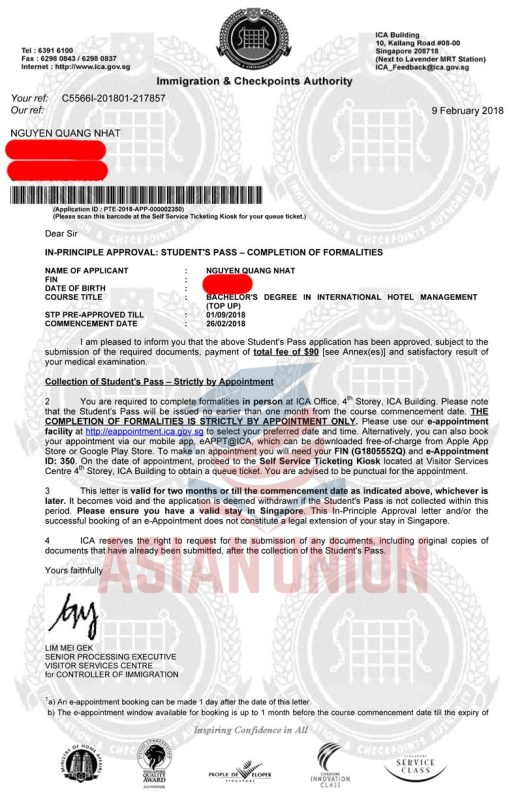 Chúc mừng bạn Quang Nhật đậu visa du học Singapore