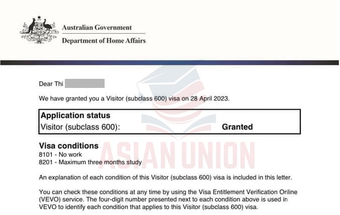 Chúc mừng bạn Chung đậu visa Úc 600