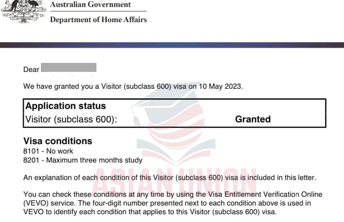 Chúc mừng bạn Minh đậu visa Úc 600