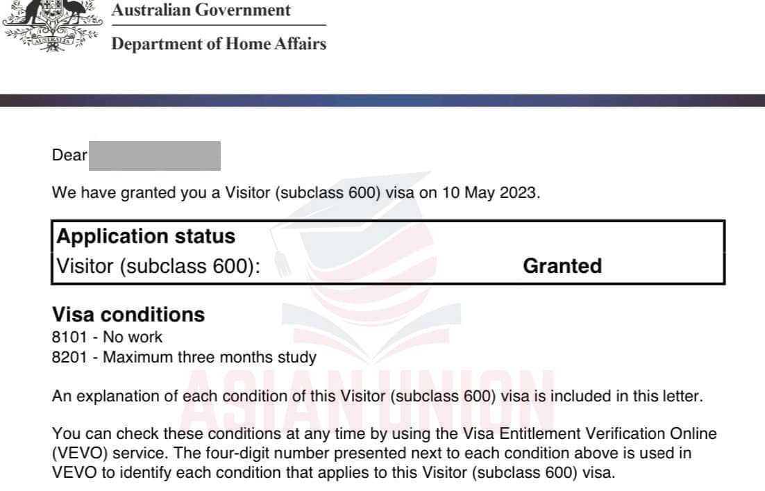 Chúc mừng bạn Thương đậu visa Úc 600