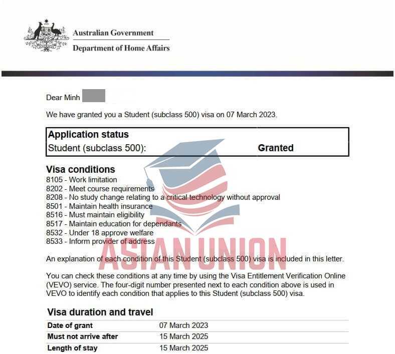 Chúc mừng Nguyễn Minh Hiếu đậu visa Úc 500