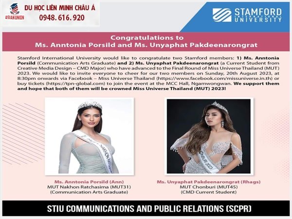 Sinh viên Đại học Quốc tế Stamford tham gia Hoa hậu Hoàn Vũ Thái Lan 