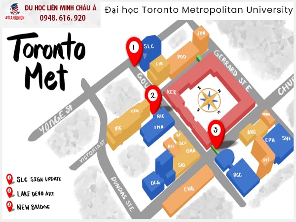 Vị trí campus của trường Đại học Toronto Metropolitan