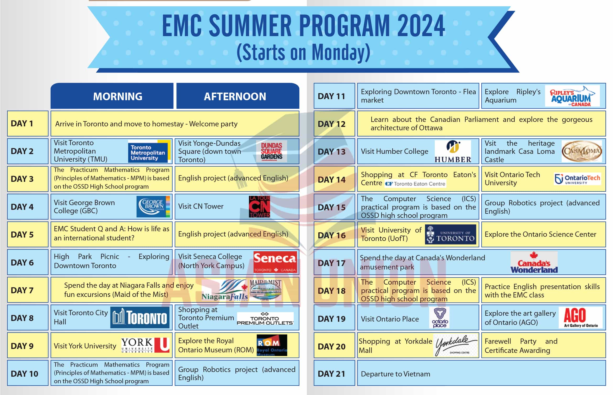 Thời khoá biểu trại hè EMC Summer Camp 2024