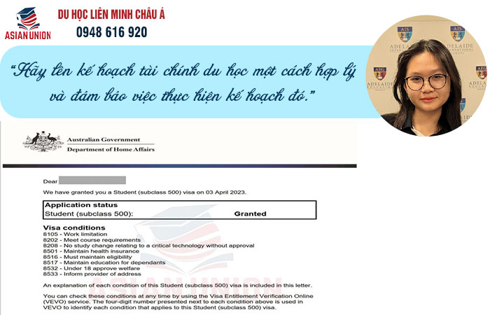 Chi phí du học Úc bậc THPT học sinh Bảo Hân