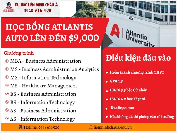 Học bổng Đại học Atlantis lên đến $9,000