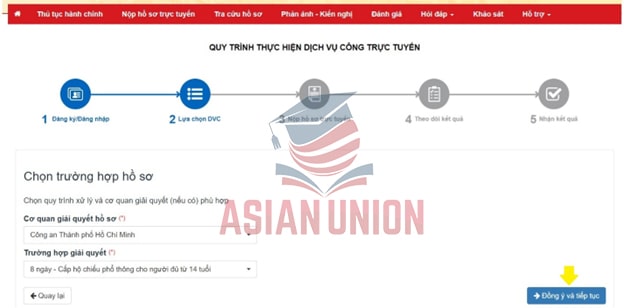 lựa chọn trường hộp nộp hồ sơ hộ chiếu online tại nhà