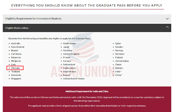 Sinh viên Việt Nam được phép nộp đơn xin Graduate Pass