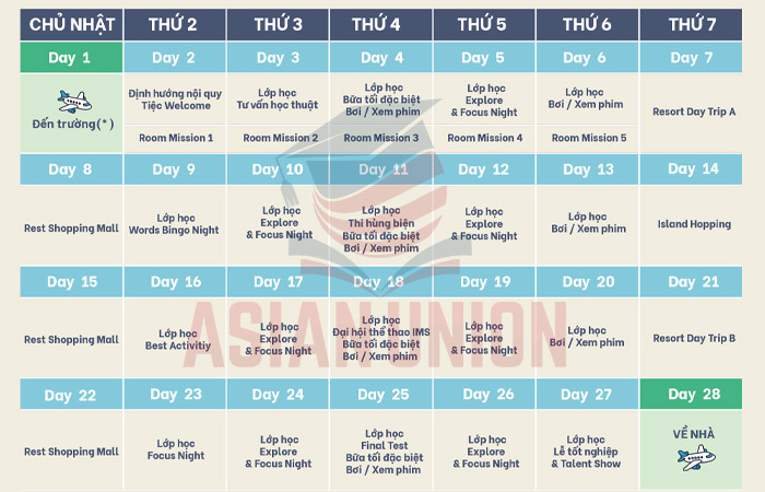 Lịch trình tham khảo của trại hè IMS